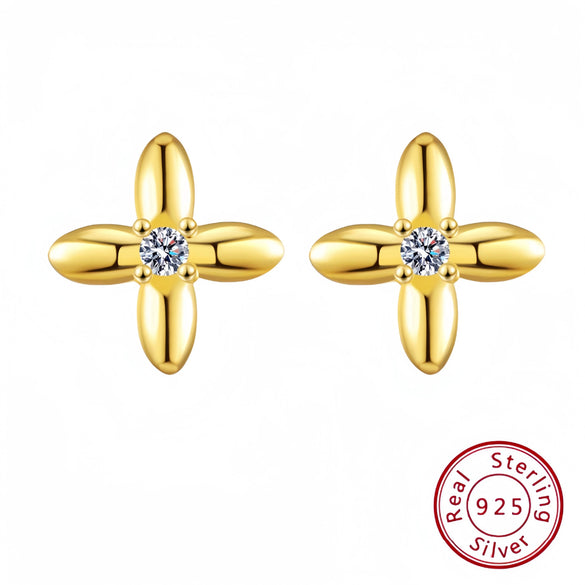 Wholesale 925 Sterling Silver Geometric Flower Four Leaf Clover Earrings Electroplated For Women