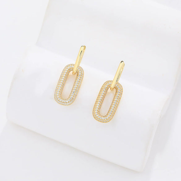 Wholesale 925 Sterling Silver Geometric Inlaid Zircon Oval Earrings For Women