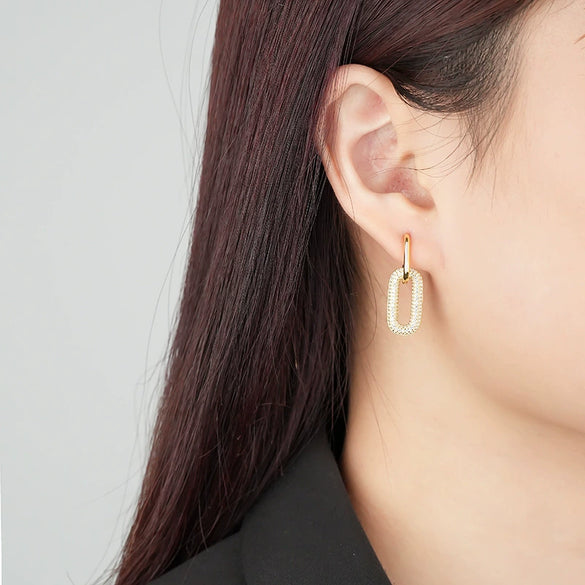 Wholesale 925 Sterling Silver Geometric Inlaid Zircon Oval Earrings For Women