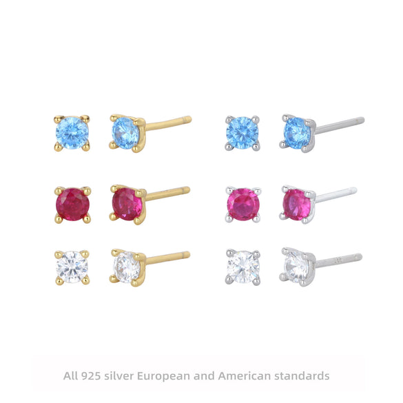 Wholesale 925 Sterling Silver Geometric Inlaid Zircon Simple Women's Earrings