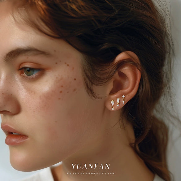 Wholesale 925 Sterling Silver Geometric Irregular Zircon Women's Earrings