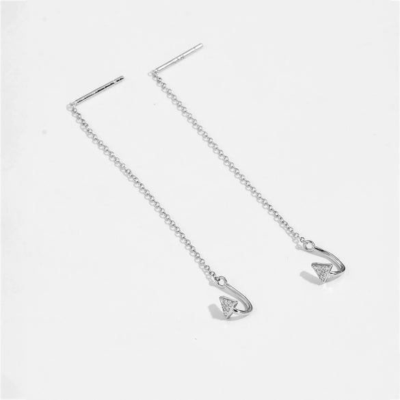 Wholesale 925 Sterling Silver Geometric Long Tassel Chain Zircon Earrings For Women