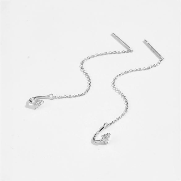 Wholesale 925 Sterling Silver Geometric Long Tassel Chain Zircon Earrings For Women