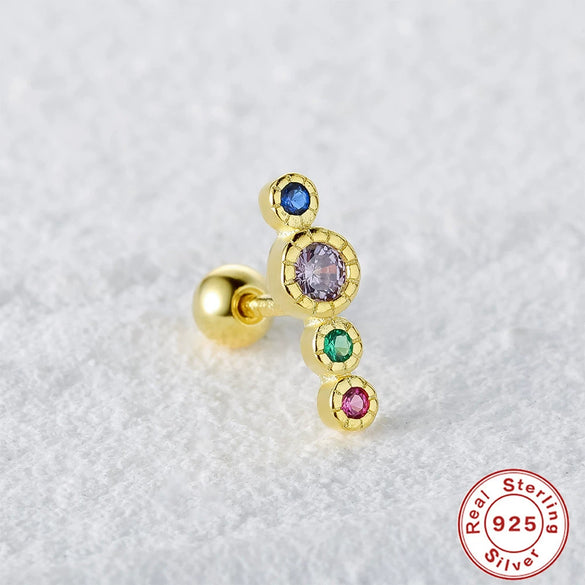 Wholesale Sterling Silver Geometric Long Zircon Spiral Cartilage Piercing Small Gold Ball Ear Studs With Flower Pattern And Electroplating Treatment For Women