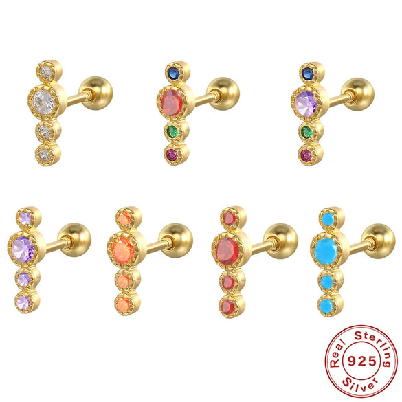 Wholesale Sterling Silver Geometric Long Zircon Spiral Cartilage Piercing Small Gold Ball Ear Studs With Flower Pattern And Electroplating Treatment For Women