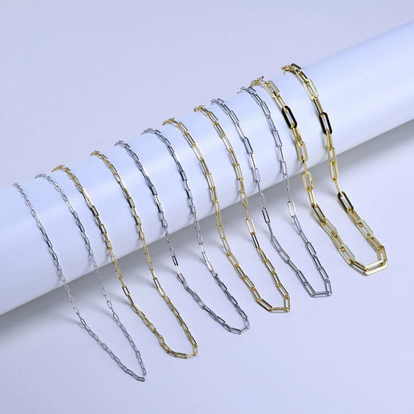 Wholesale 925 Sterling Silver Geometric Minimalist Paper Clip Chain Necklace Electroplated Unisex