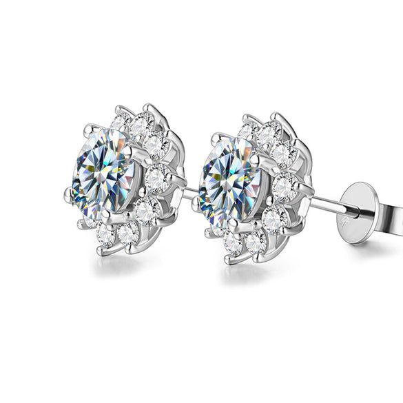 Wholesale 925 Sterling Silver Geometric Moissanite Earrings For Women Simple Elegant Electroplated