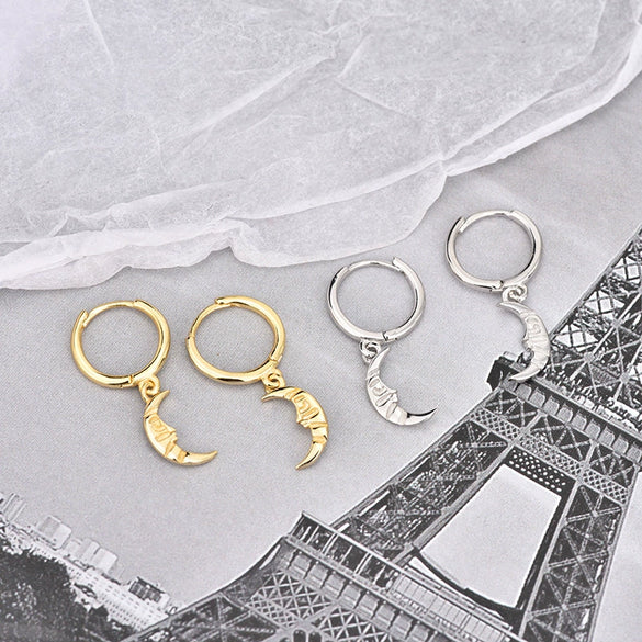 Wholesale 925 Sterling Silver Geometric Moon Ear Buckle Earrings For Women Electroplated