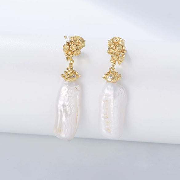 Wholesale 925 Sterling Silver Geometric Natural Baroque Pearl Women's Earrings