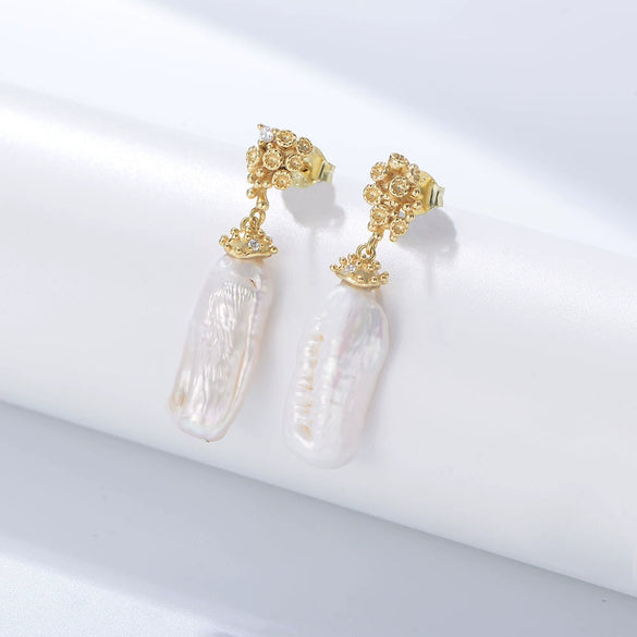 Wholesale 925 Sterling Silver Geometric Natural Baroque Pearl Women's Earrings