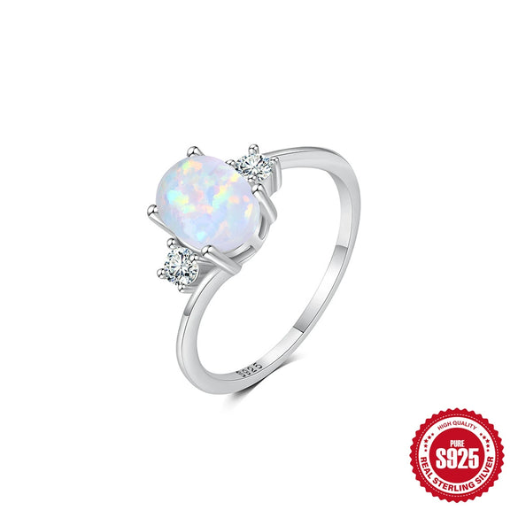 Wholesale 925 Sterling Silver Geometric Opal Ring With Electroplating For Women