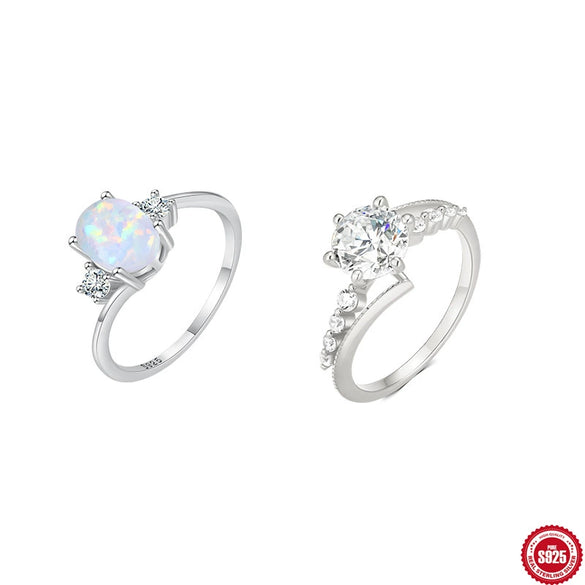 Wholesale 925 Sterling Silver Geometric Opal Ring With Electroplating For Women