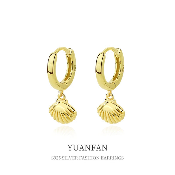 Wholesale 925 Sterling Silver Geometric Retro Metal Shell Earrings For Women With Electroplating
