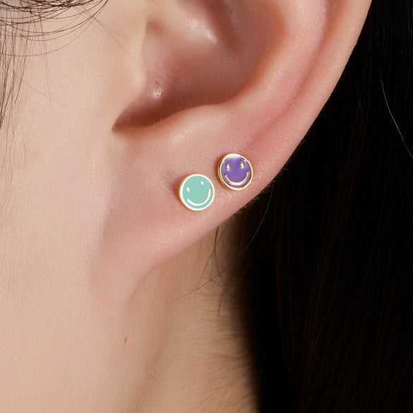Wholesale 925 Sterling Silver Geometric Smiley Face Dripping Oil Earrings For Women