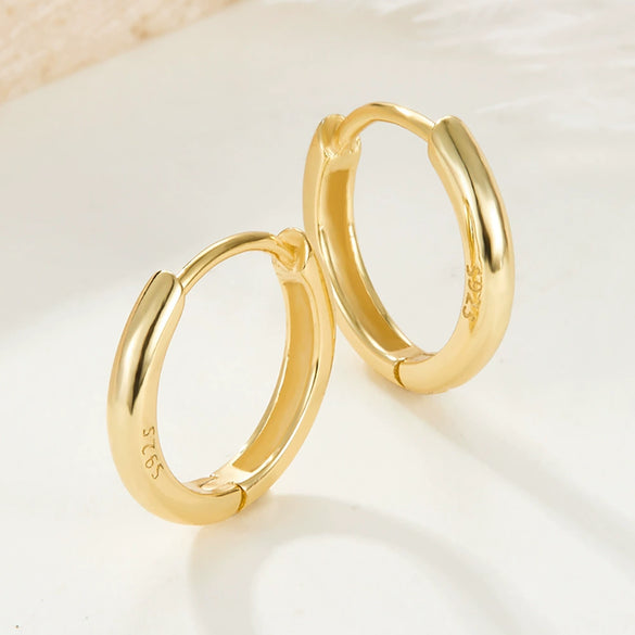 Wholesale 925 Sterling Silver Geometric Smooth Plain Ring Hoop Earrings With Electroplating For Men And Women