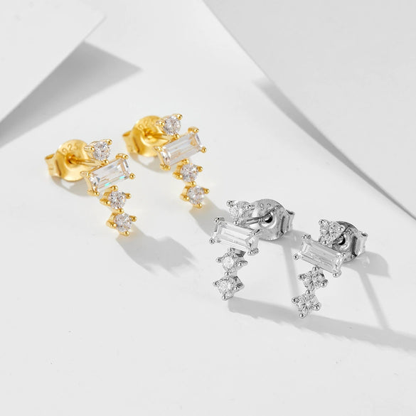 Wholesale 925 Sterling Silver Geometric Square Zircon Diamond Earrings For Women