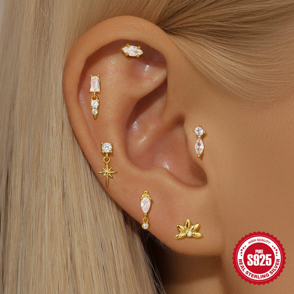 Wholesale 925 Sterling Silver Geometric Star Inlaid Tassel Cartilage Spiral Puncture Earrings With Environmentally Friendly Electroplating