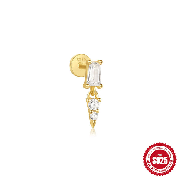 Wholesale 925 Sterling Silver Geometric Star Inlaid Tassel Cartilage Spiral Puncture Earrings With Environmentally Friendly Electroplating