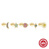 Wholesale 925 Sterling Silver Geometric Star Moon Planet Suit Stud Earrings With Color Diamond For Women Electroplated