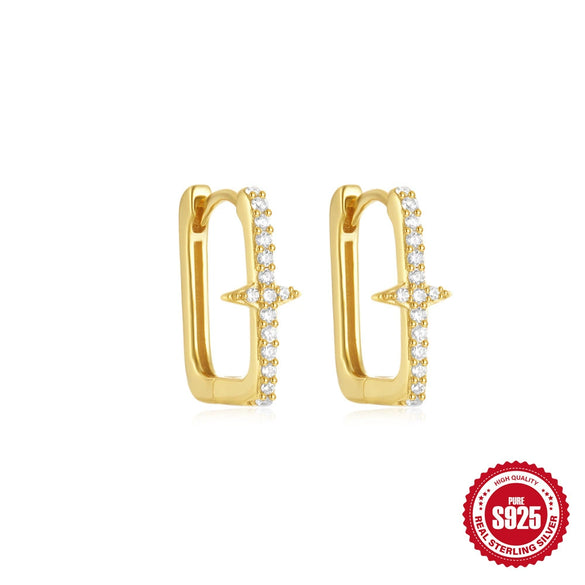 Wholesale 925 Sterling Silver Geometric Star Square Ear Buckle Earrings With Electroplating For Women