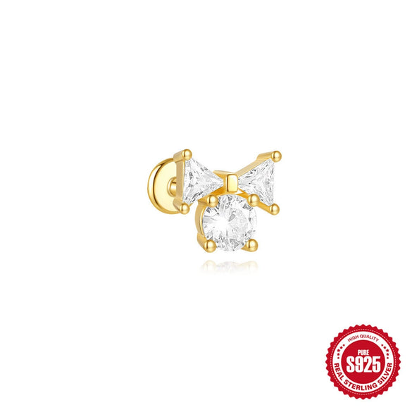 Wholesale Sterling Silver Geometric Style Flat Head Piercing Spiral Ear Nail With Zircon And Environmentally Friendly Plating