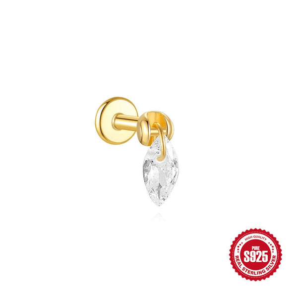 Wholesale Sterling Silver Geometric Style Flat Head Piercing Spiral Ear Nail With Zircon And Environmentally Friendly Plating