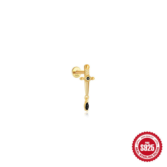 Wholesale Sterling Silver Geometric Style Flat Head Piercing Spiral Ear Nail With Zircon And Environmentally Friendly Plating