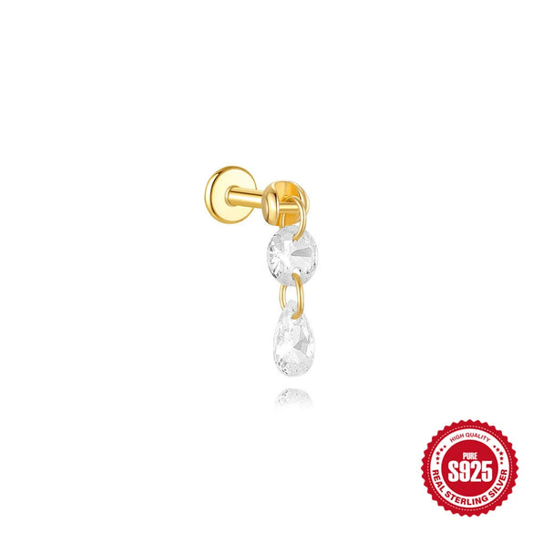 Wholesale Sterling Silver Geometric Style Flat Head Piercing Spiral Ear Nail With Zircon And Environmentally Friendly Plating
