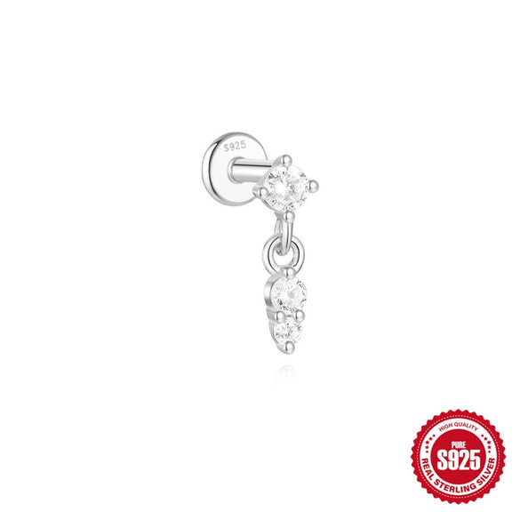 Wholesale Sterling Silver Geometric Style Flat Head Piercing Spiral Ear Nail With Zircon And Environmentally Friendly Plating