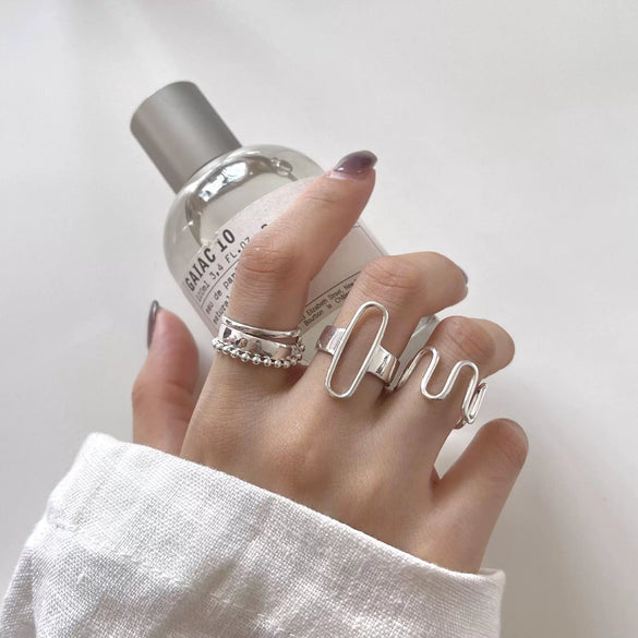Wholesale 925 Sterling Silver Geometric Women's Minimalist Ring Coarse Twill