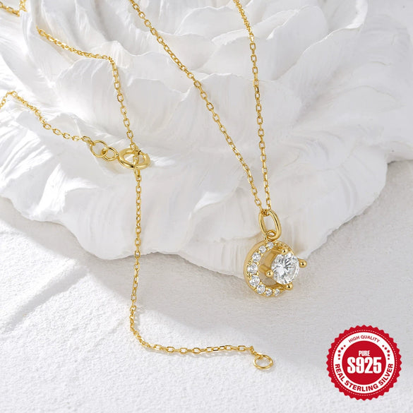 Wholesale 925 Sterling Silver Goldplated Crescent Pendant Necklace With Diamondembedded Mini Moon Pendant And Ochain Geometric Design Electroplating Process For Women