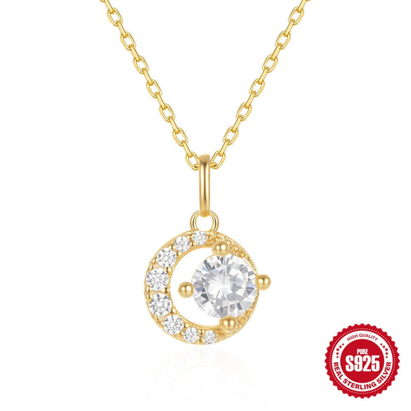 Wholesale 925 Sterling Silver Goldplated Crescent Pendant Necklace With Diamondembedded Mini Moon Pendant And Ochain Geometric Design Electroplating Process For Women