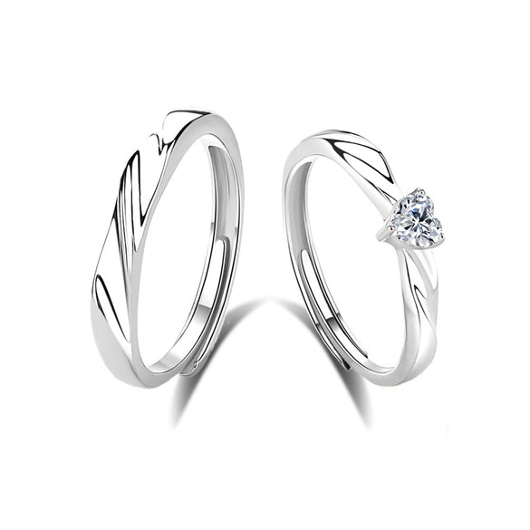 Wholesale 925 Sterling Silver Heart And Wave Pattern Allmatch Couple Open Ring With Diamond Styling