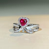 Wholesale 925 Sterling Silver Heart Shape Highend Love Ring With Red Corundum Ruby And Diamond Electroplated For Women