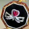 Wholesale 925 Sterling Silver Heart Shape Highend Love Ring With Red Corundum Ruby And Diamond Electroplated For Women