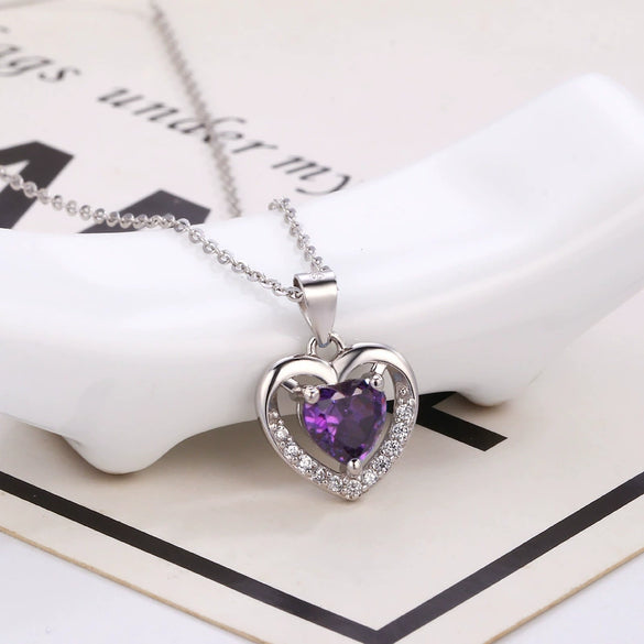 Wholesale Sterling Silver Heart Shape Pendant Necklace With O Shaped Chain Electroplated For Women