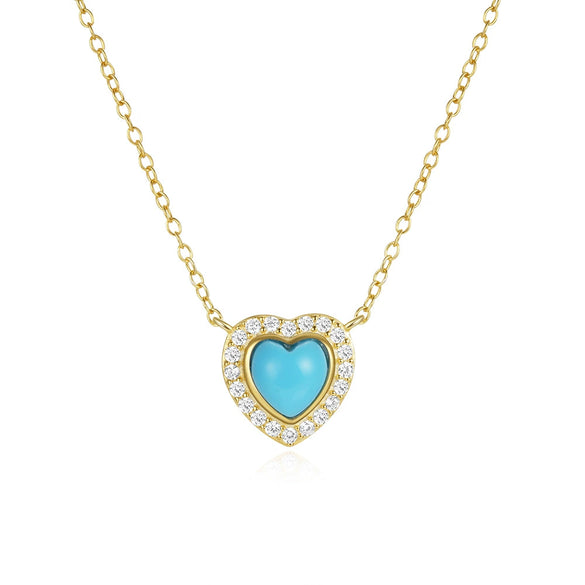 Wholesale 925 Sterling Silver Heart Shaped Diamond Turquoise Necklace With Electroplating For Women