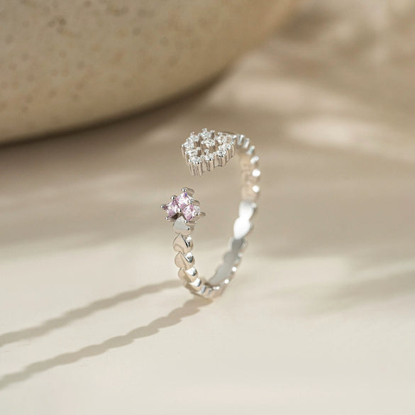 Wholesale 925 Sterling Silver Heart Shaped Open Adjustable Ring With Platinum And 18K Gold Electroplating For Women