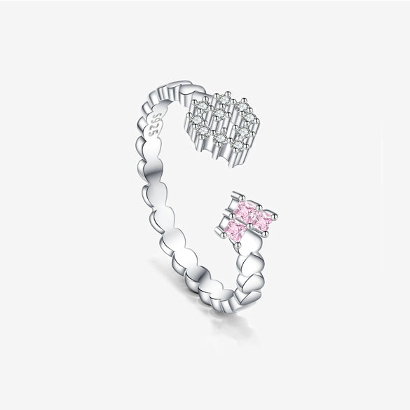 Wholesale 925 Sterling Silver Heart Shaped Open Adjustable Ring With Platinum And 18K Gold Electroplating For Women