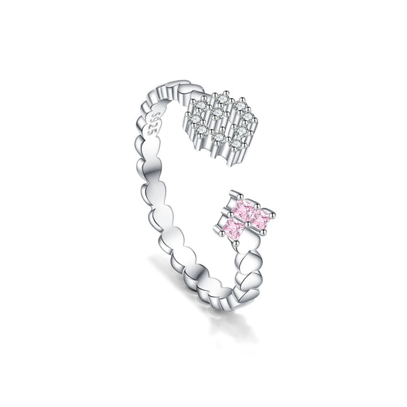 Wholesale 925 Sterling Silver Heart Shaped Open Adjustable Ring With Platinum And 18K Gold Electroplating For Women