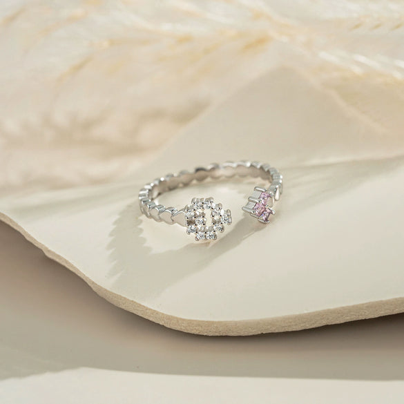 Wholesale 925 Sterling Silver Heart Shaped Open Adjustable Ring With Platinum And 18K Gold Electroplating For Women