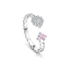 Wholesale 925 Sterling Silver Heart Shaped Open Adjustable Ring With Platinum And 18K Gold Electroplating For Women