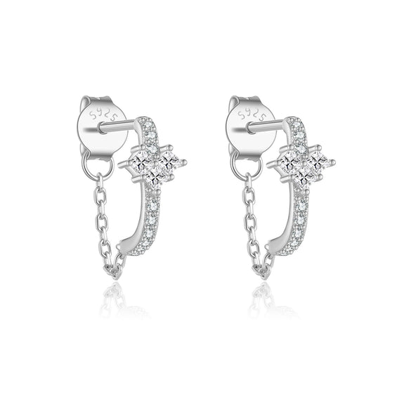 Wholesale Sterling Silver Heartshaped Geometric Design Electroplated Platinum And 18K Gold Earrings With Zircon