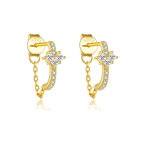 Wholesale Sterling Silver Heartshaped Geometric Design Electroplated Platinum And 18K Gold Earrings With Zircon