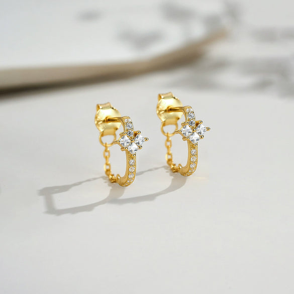 Wholesale Sterling Silver Heartshaped Geometric Design Electroplated Platinum And 18K Gold Earrings With Zircon