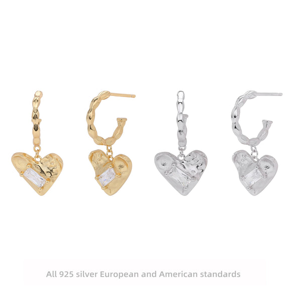 Wholesale Sterling Silver 925 Heartshaped Inlaid Zircon Earrings For Women