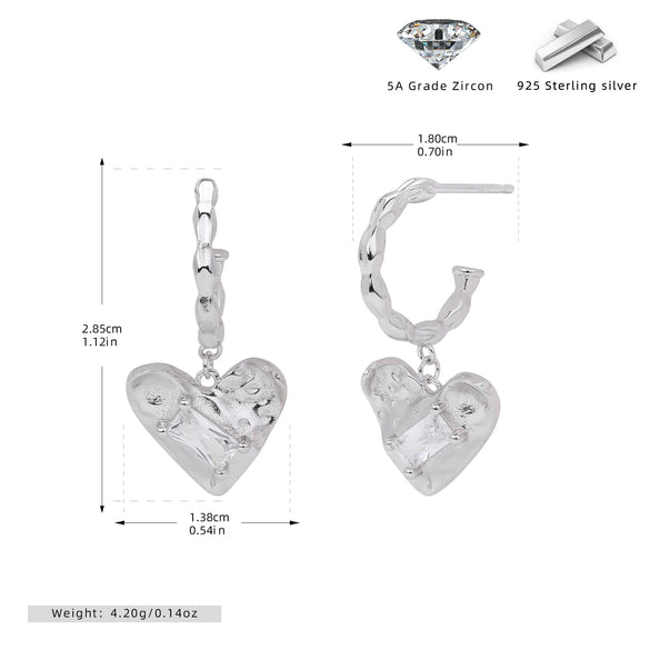Wholesale Sterling Silver 925 Heartshaped Inlaid Zircon Earrings For Women