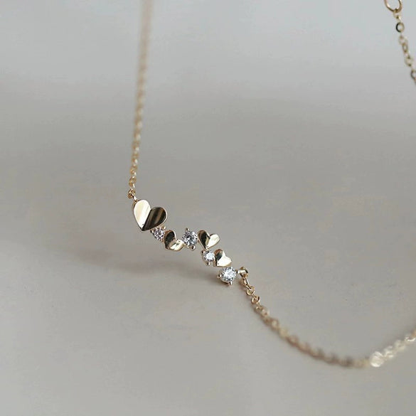 Wholesale Sterling Silver Heartshaped Necklace With Diamonds 14K Real Gold Plated Heart Pendant Ochain Sweet Style For Women