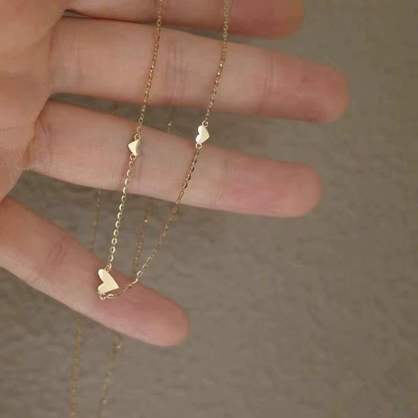 Wholesale Sterling Silver Heartshaped Necklace With Three Hearts 18K Gold Plated And Polishing Ochain For Women