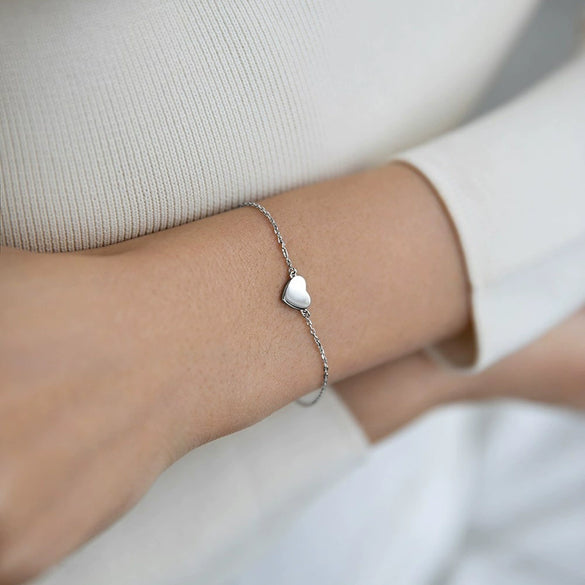 Wholesale 925 Sterling Silver Heartshaped Simple Glossy Handmade Women's Bracelet